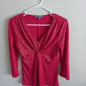 Women's Blouse, NY Collection, Pomegranate Red / Pink, V-neck